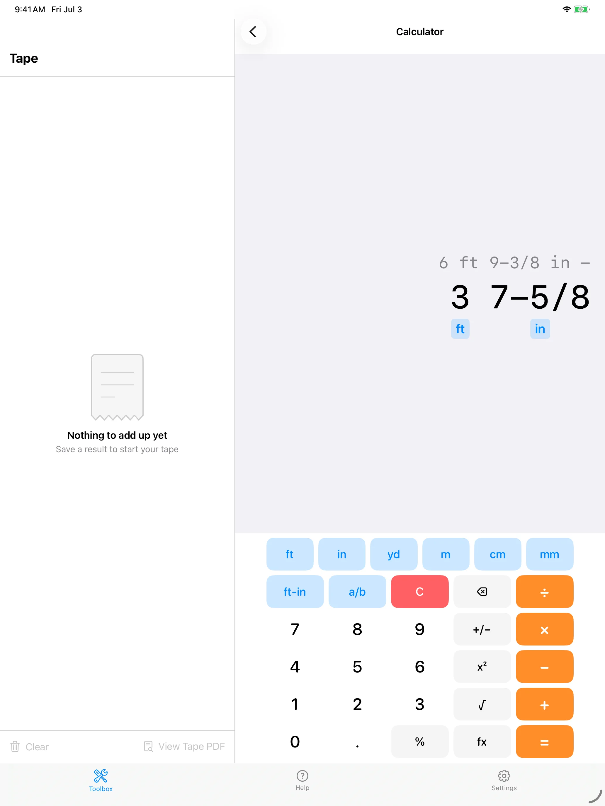 Calculator · inputs and results, side by side