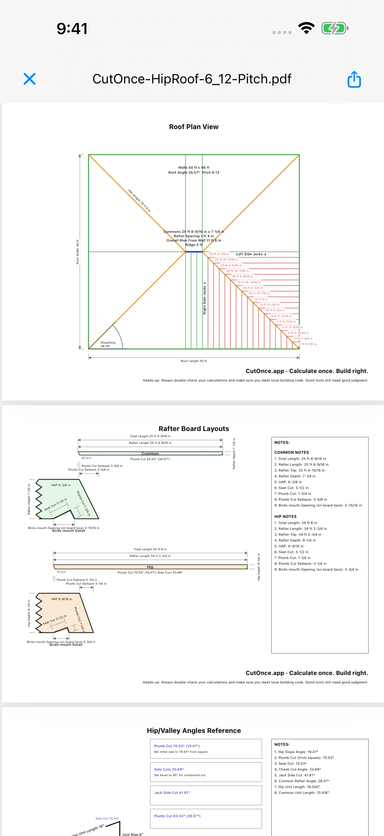 CutOnce rafter PDF export