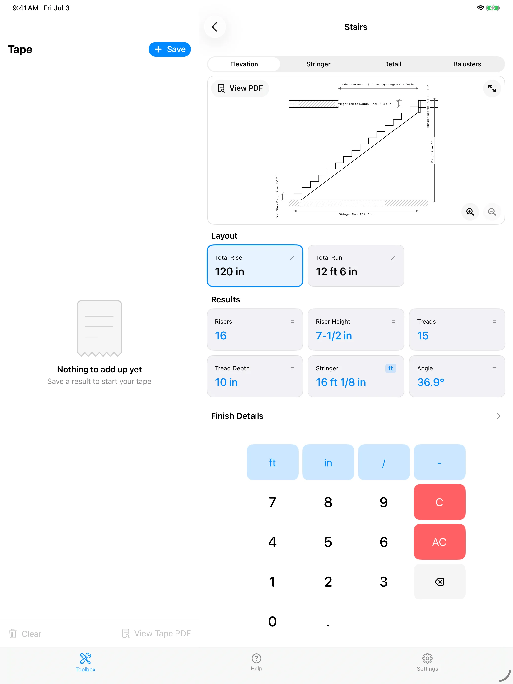Stair layout · complete, with PDF export