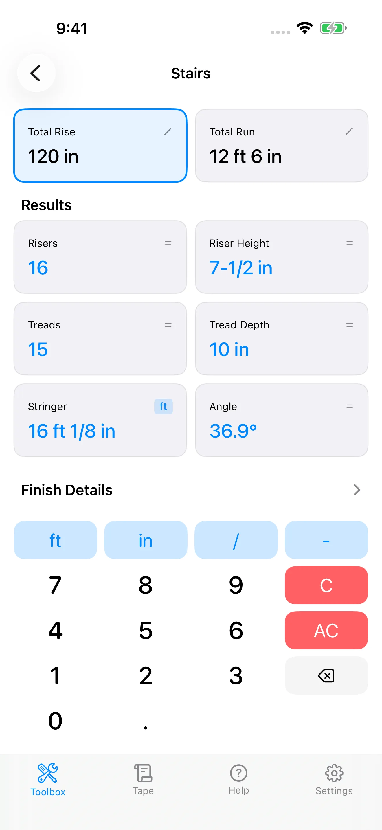 CutOnce stair calculator inputs