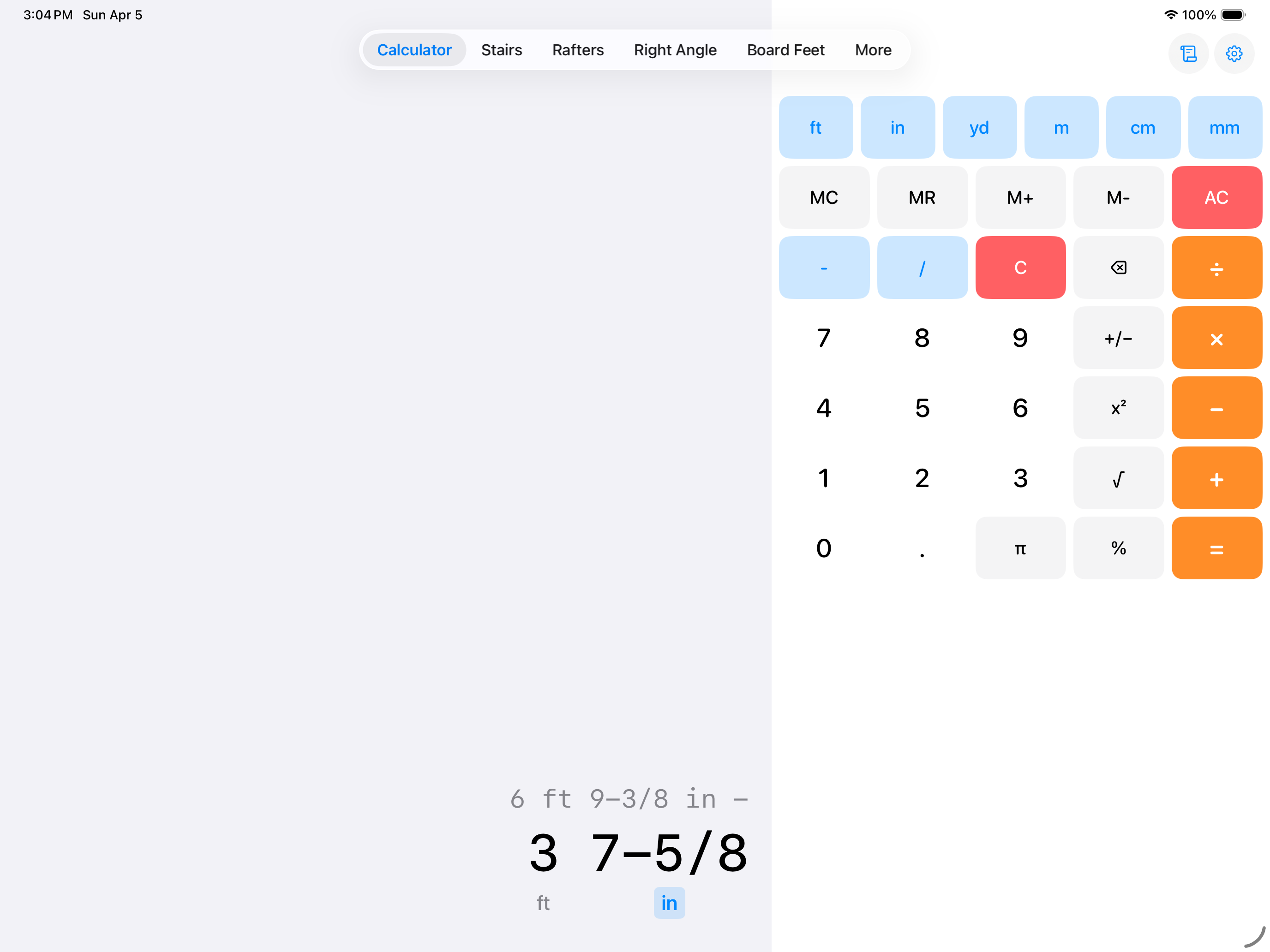 CutOnce calculator on iPad