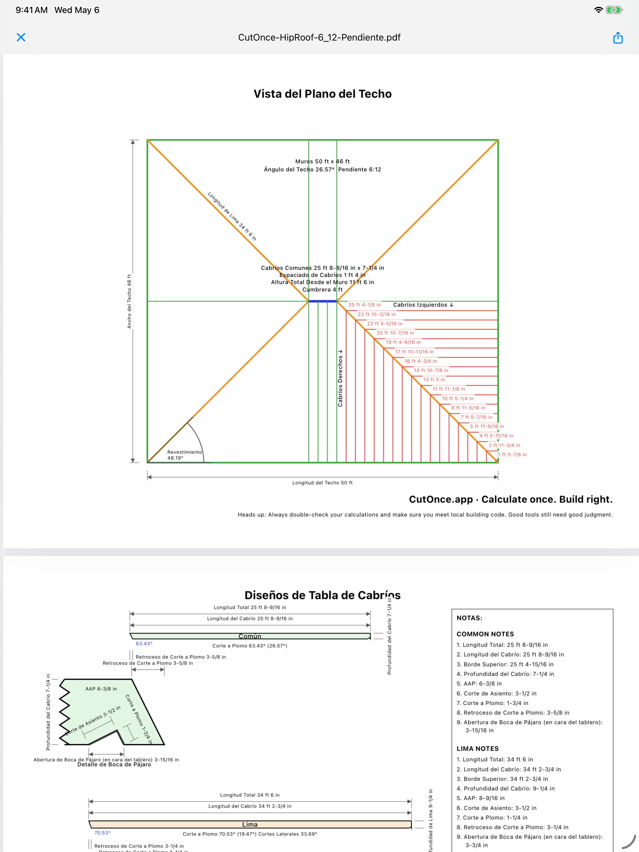 CutOnce rafter PDF plan export