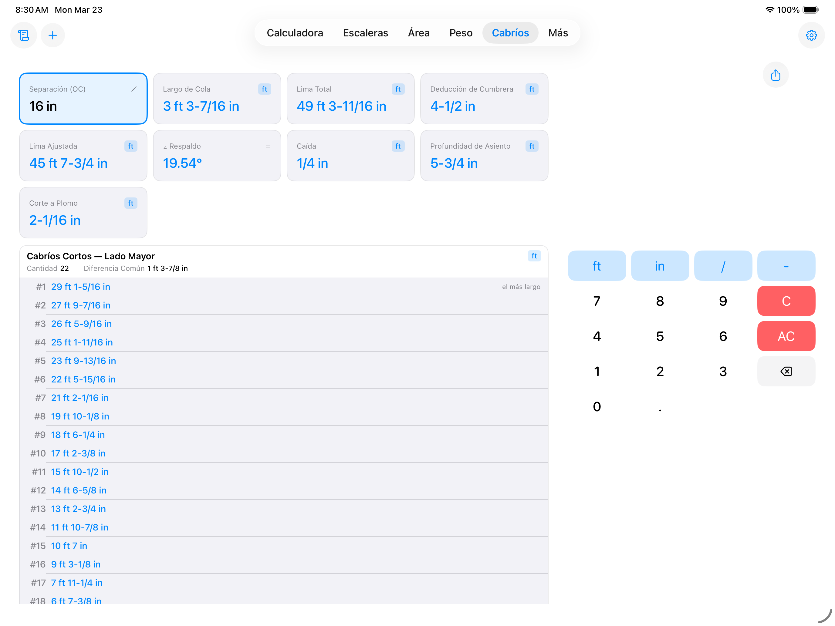 CutOnce rafter calculator on iPad