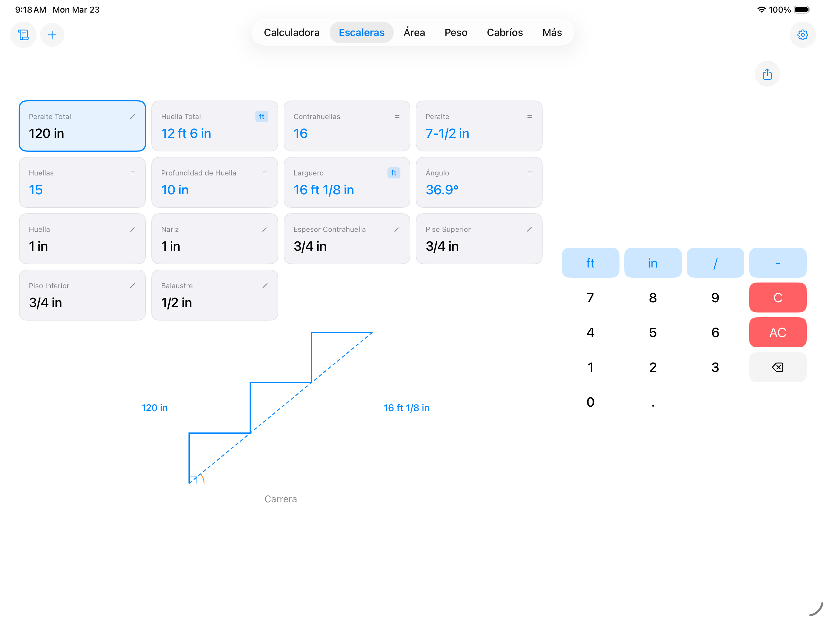 CutOnce stair calculator on iPad